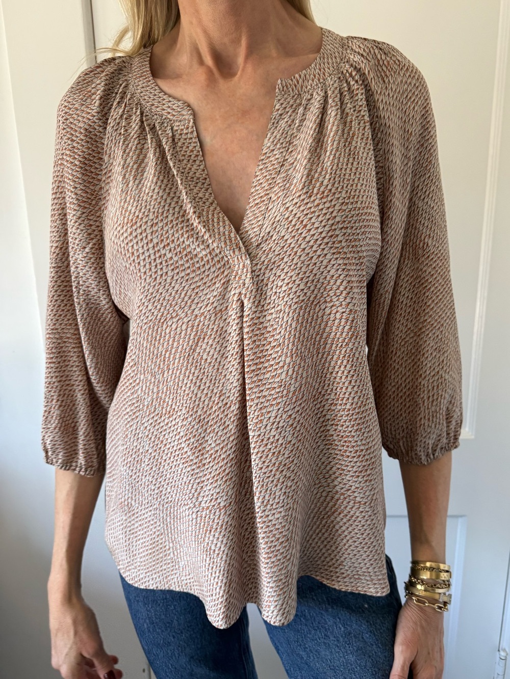 Joie Taupe Textured Peasant Blouse